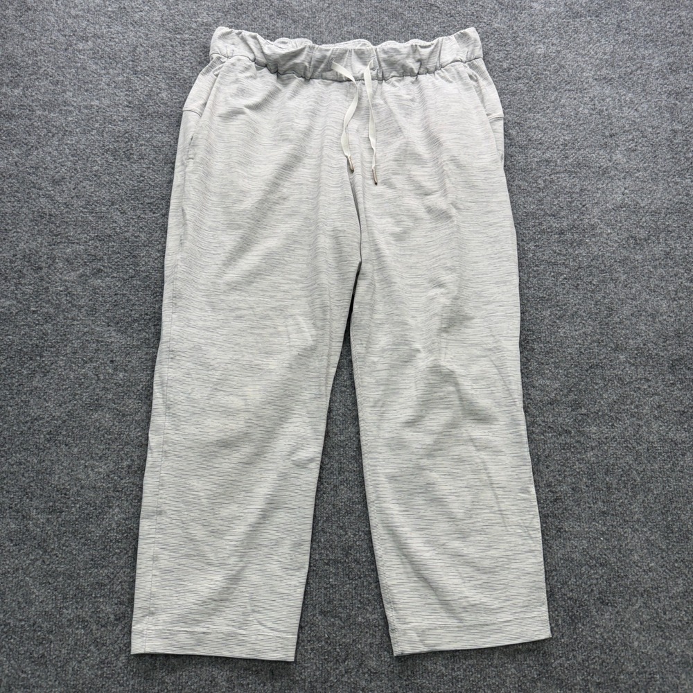 Lululemon Women Gray Striped Crop Pants Elastic Waist Drawstring Athletic